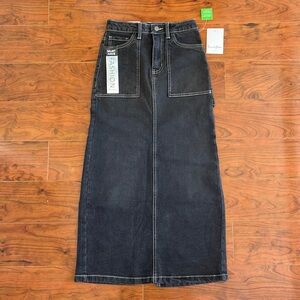 NWT Love, Fire Black Jean High Waisted Denim Carpenter Maxi Skirt